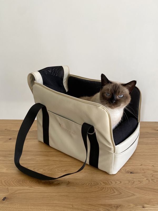 Carrying bag for Dogs & Cats Voyage Ivory faux leather