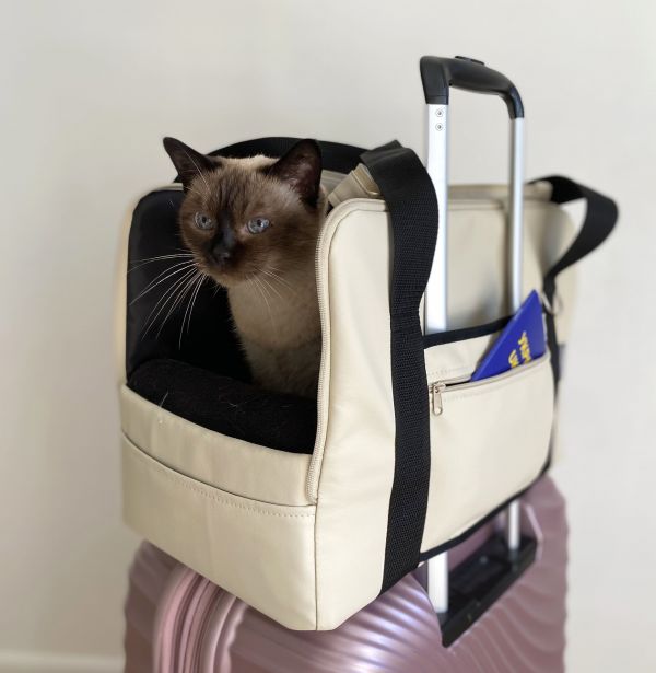 Carrying bag for Dogs & Cats Voyage Ivory faux leather