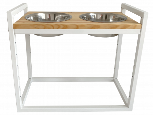 Dog Bowls Stand with adjustable height Loft White Natural Wood