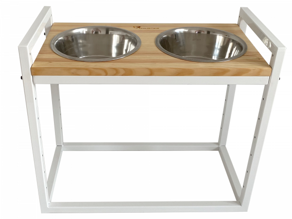 Dog Bowls Stand with adjustable height Loft White Natural Wood