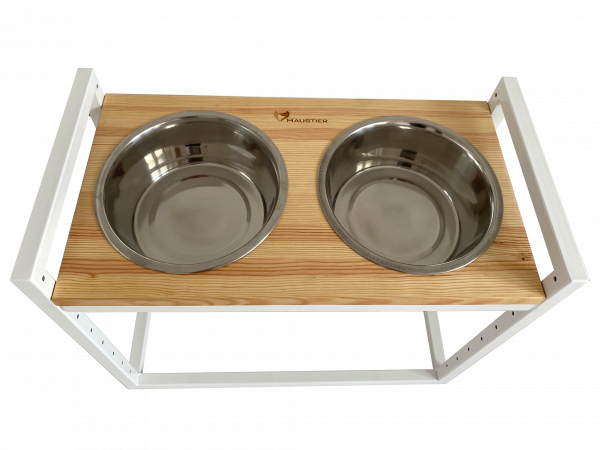 Dog Bowls Stand with adjustable height Loft White Natural Wood