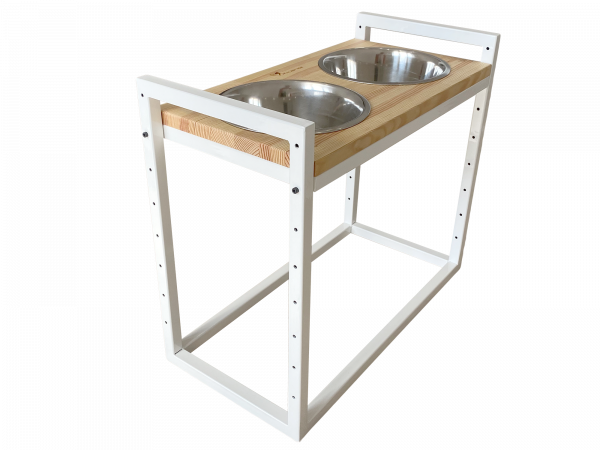 Dog Bowls Stand with adjustable height Loft White Natural Wood