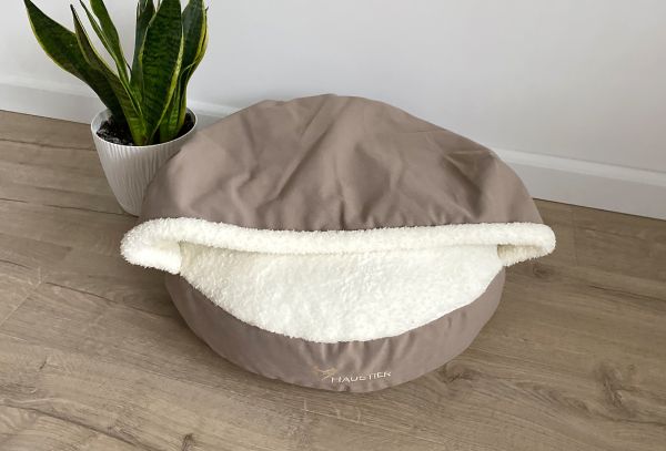 Лежак для Собак та Котів Lounge Beige з капюшоном