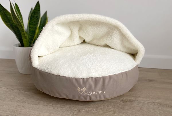 Лежак для Собак та Котів Lounge Beige з капюшоном