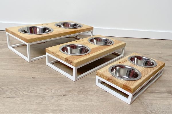 Pet Bowls Stand Loft White Natural Wood