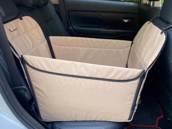 Dog Car seat cover Transformer Happy Travel Beige 1/3 rear seat 