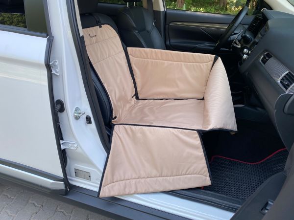 Dog Car seat cover Transformer Happy Travel Beige 1/3 rear seat 