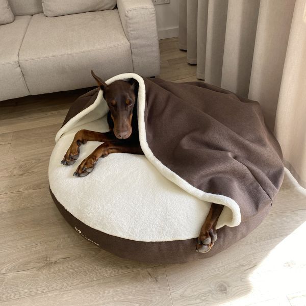Лежак для Собак та Котів Lounge Brown з капюшоном