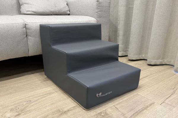 Dog stairs in gray eco leather on 2 steps waterproof