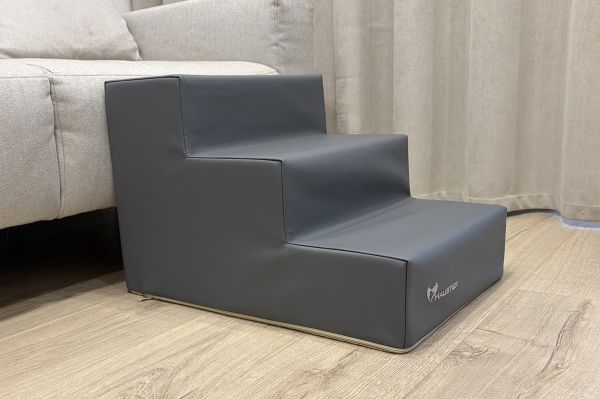 Dog stairs in gray eco leather on 2 steps waterproof